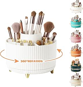 360° Drehbarer Make-up Organizer | Kosmetik Aufbewahrung Box mit 5 Fächern, Rotating Cosmetic Storage für Schminktisch, Badezimmer & Zimmer Deko