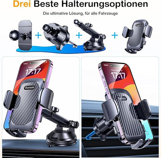 2025 Handyhalterung Auto | 4-in-1 Halter mit Super-Saugkraft, 360° Drehung – Für Armaturenbrett, Windschutzscheibe & Lüftung