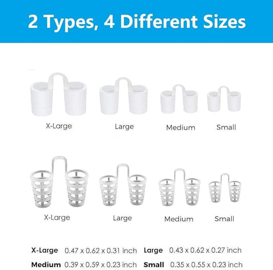 Anti-Schnarch Nasendilatator – 8er Set | Weiche Silikon Nasenclips für besseren Schlaf (2 Designs, 4 Größen)