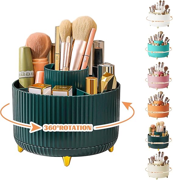 360° Drehbarer Make-up Organizer | Kosmetik Aufbewahrung Box mit 5 Fächern, Rotating Cosmetic Storage für Schminktisch, Badezimmer & Zimmer Deko