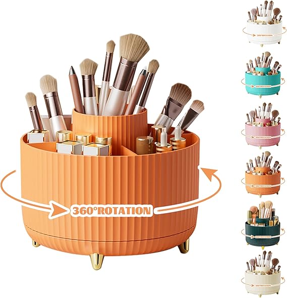 360° Drehbarer Make-up Organizer | Kosmetik Aufbewahrung Box mit 5 Fächern, Rotating Cosmetic Storage für Schminktisch, Badezimmer & Zimmer Deko