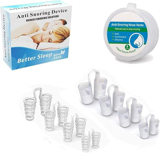 Anti-Schnarch Nasendilatator – 8er Set | Weiche Silikon Nasenclips für besseren Schlaf (2 Designs, 4 Größen)
