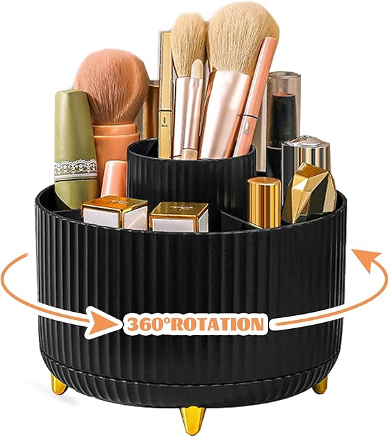 360° Drehbarer Make-up Organizer | Kosmetik Aufbewahrung Box mit 5 Fächern, Rotating Cosmetic Storage für Schminktisch, Badezimmer & Zimmer Deko
