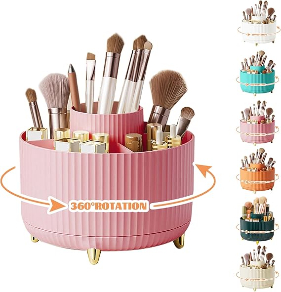 360° Drehbarer Make-up Organizer | Kosmetik Aufbewahrung Box mit 5 Fächern, Rotating Cosmetic Storage für Schminktisch, Badezimmer & Zimmer Deko