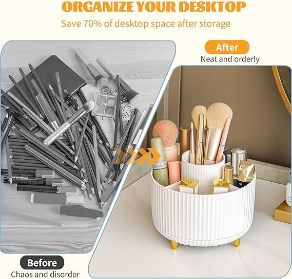 360° Drehbarer Make-up Organizer | Kosmetik Aufbewahrung Box mit 5 Fächern, Rotating Cosmetic Storage für Schminktisch, Badezimmer & Zimmer Deko