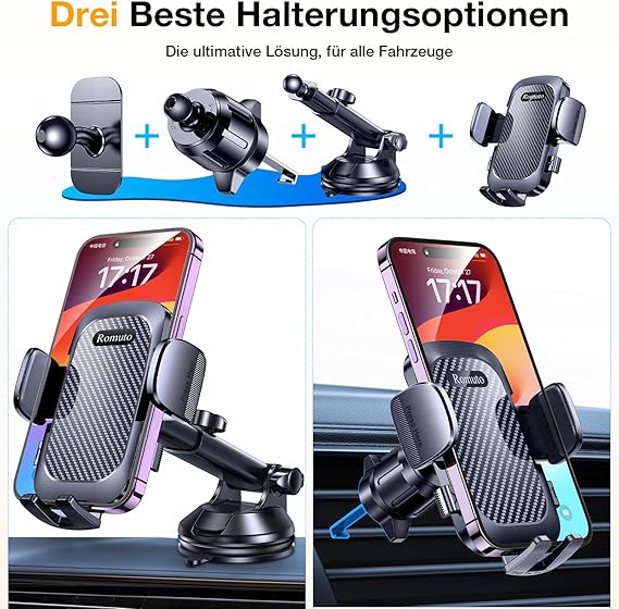 2025 Handyhalterung Auto | 4-in-1 Halter mit Super-Saugkraft, 360° Drehung – Für Armaturenbrett, Windschutzscheibe & Lüftung