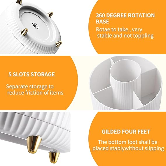 360° Drehbarer Make-up Organizer | Kosmetik Aufbewahrung Box mit 5 Fächern, Rotating Cosmetic Storage für Schminktisch, Badezimmer & Zimmer Deko