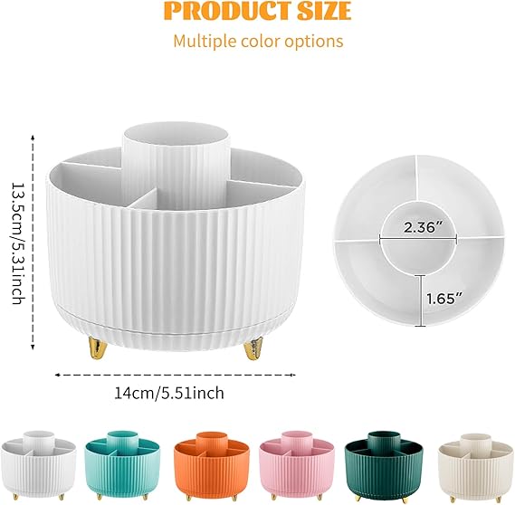 360° Drehbarer Make-up Organizer | Kosmetik Aufbewahrung Box mit 5 Fächern, Rotating Cosmetic Storage für Schminktisch, Badezimmer & Zimmer Deko