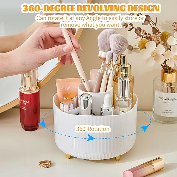 360° Drehbarer Make-up Organizer | Kosmetik Aufbewahrung Box mit 5 Fächern, Rotating Cosmetic Storage für Schminktisch, Badezimmer & Zimmer Deko