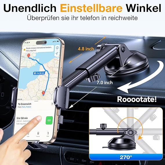 2025 Handyhalterung Auto | 4-in-1 Halter mit Super-Saugkraft, 360° Drehung – Für Armaturenbrett, Windschutzscheibe & Lüftung