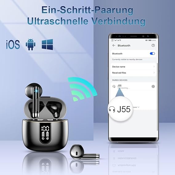 Bluetooth 5.3 In-Ear Kopfhörer | 48h Akku, Deep Bass, ENC Noise Canceling & IP7 Wasserdicht