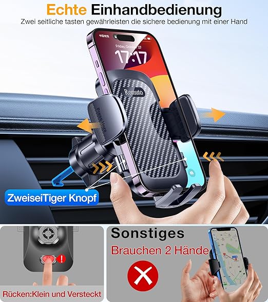 2025 Handyhalterung Auto | 4-in-1 Halter mit Super-Saugkraft, 360° Drehung – Für Armaturenbrett, Windschutzscheibe & Lüftung
