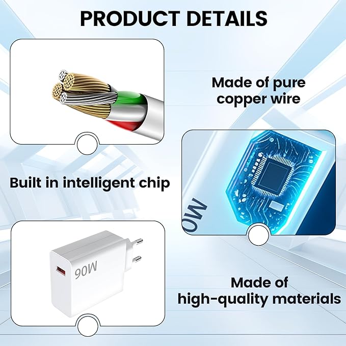 90W 6A Turbo Fast Charger for Xiaomi 11 12 Lite 13T 14 Ultra Redmi Note 11T 12T 13 15Pro POCO F4 X5 USB Type C Charging Cable