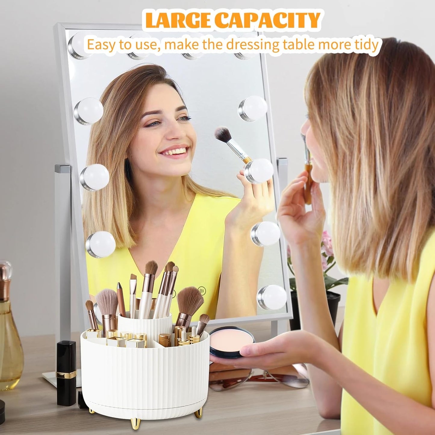 360° Drehbarer Make-up Organizer | Kosmetik Aufbewahrung Box mit 5 Fächern, Rotating Cosmetic Storage für Schminktisch, Badezimmer & Zimmer Deko