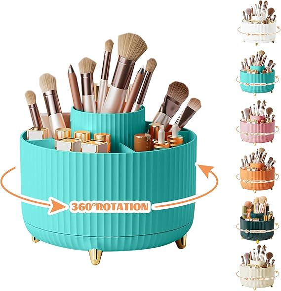360° Drehbarer Make-up Organizer | Kosmetik Aufbewahrung Box mit 5 Fächern, Rotating Cosmetic Storage für Schminktisch, Badezimmer & Zimmer Deko